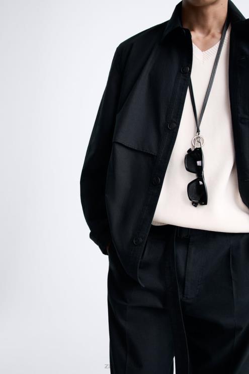 vyrų Zara medvilniniai - lininiai marškinėliai antracito pilka apranga 4N4881173