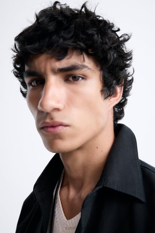 vyrų Zara medvilniniai - lininiai marškinėliai antracito pilka apranga 4N4881173