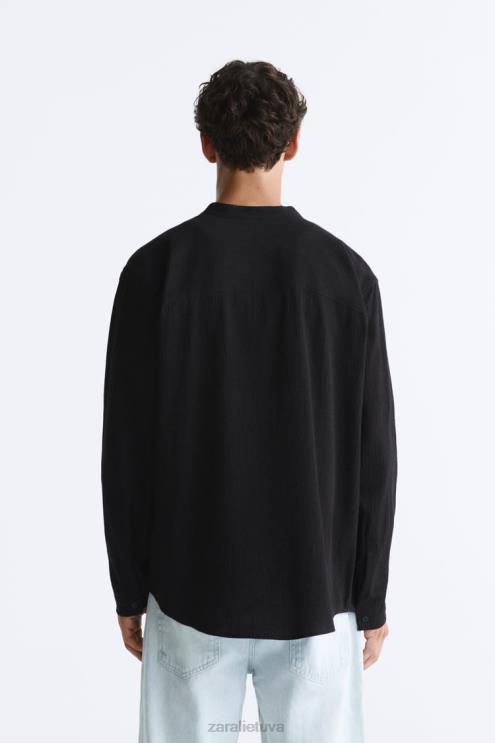 vyrų Zara medvilniniai - viskozės marškiniai juodas apranga 4N488986