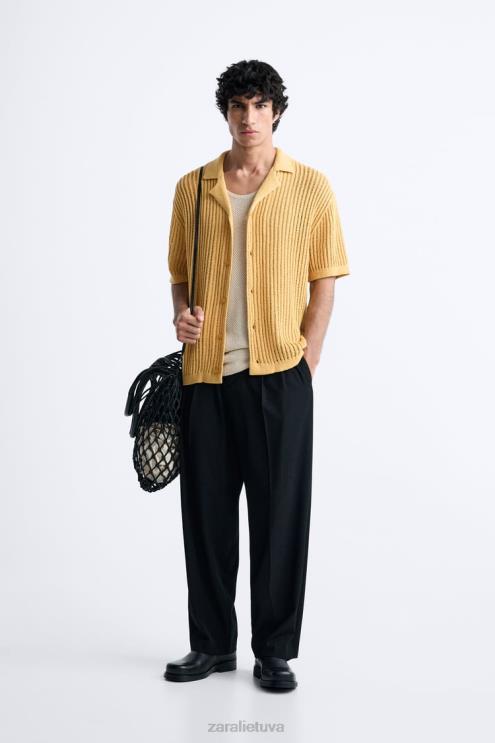 vyrų Zara nerti tekstūruoti marškiniai geltona apranga 4N4881006