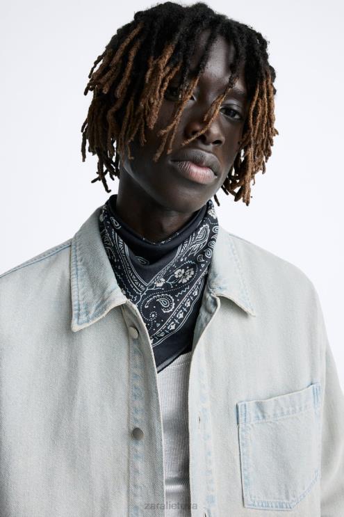 vyrų Zara perdažyti džinsiniai marškiniai mėlyna apranga 4N488981