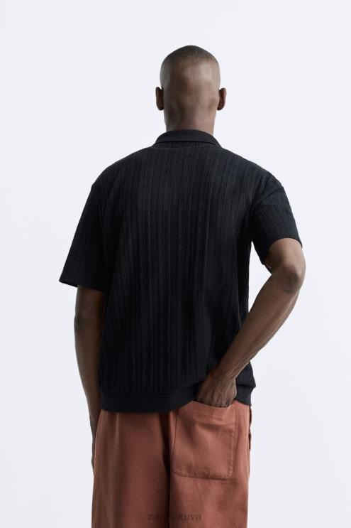 vyrų Zara pointelle tekstūros marškiniai juodas apranga 4N488995