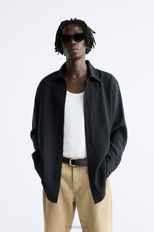 vyrų Zara skysti modalinio mišinio marškinėliai juodas apranga 4N488972