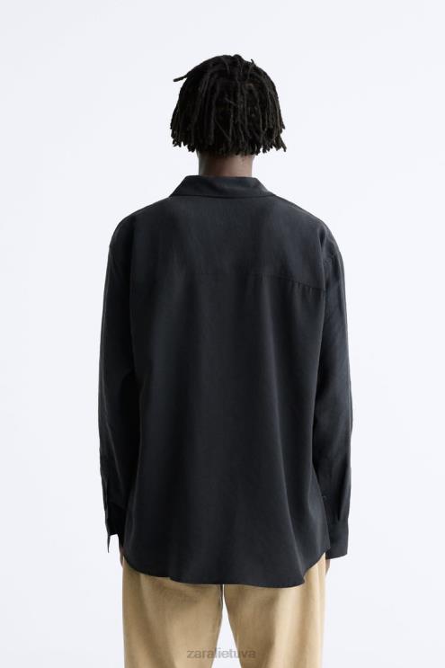 vyrų Zara skysti modalinio mišinio marškinėliai juodas apranga 4N488972