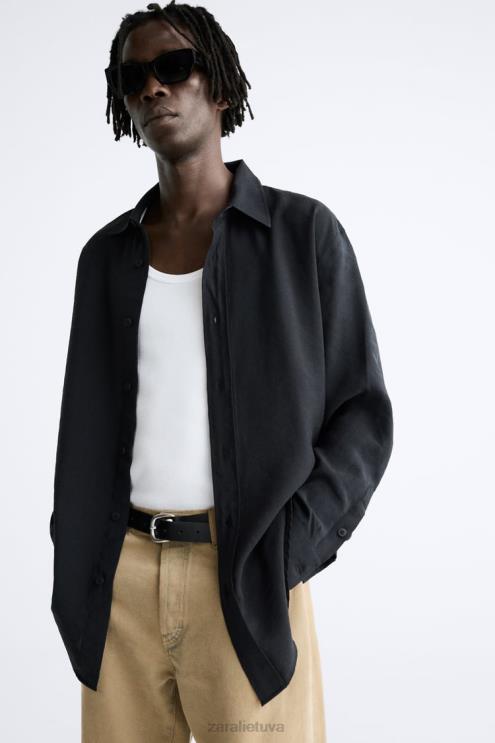 vyrų Zara skysti modalinio mišinio marškinėliai juodas apranga 4N488972