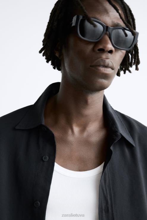 vyrų Zara skysti modalinio mišinio marškinėliai juodas apranga 4N488972