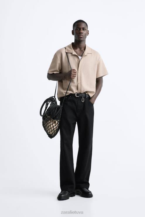 vyrų Zara struktūriniai marškiniai šviesiai ruda apranga 4N488994