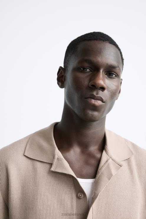 vyrų Zara struktūriniai marškiniai šviesiai ruda apranga 4N488994