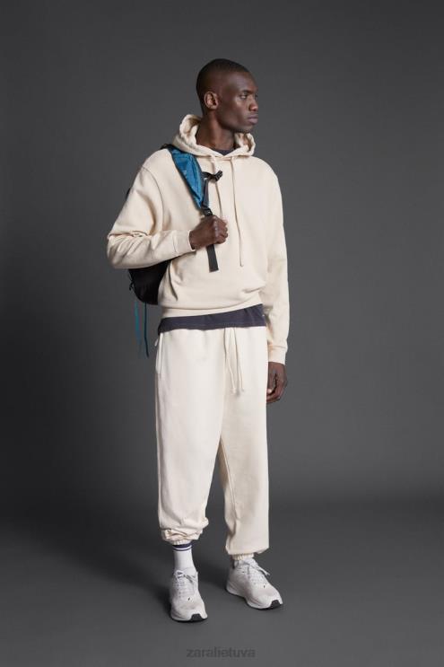 vyrų Zara Hathanan rašto megztinis su gobtuvu ekru apranga 4N4881077