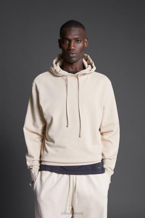 vyrų Zara Hathanan rašto megztinis su gobtuvu ekru apranga 4N4881077