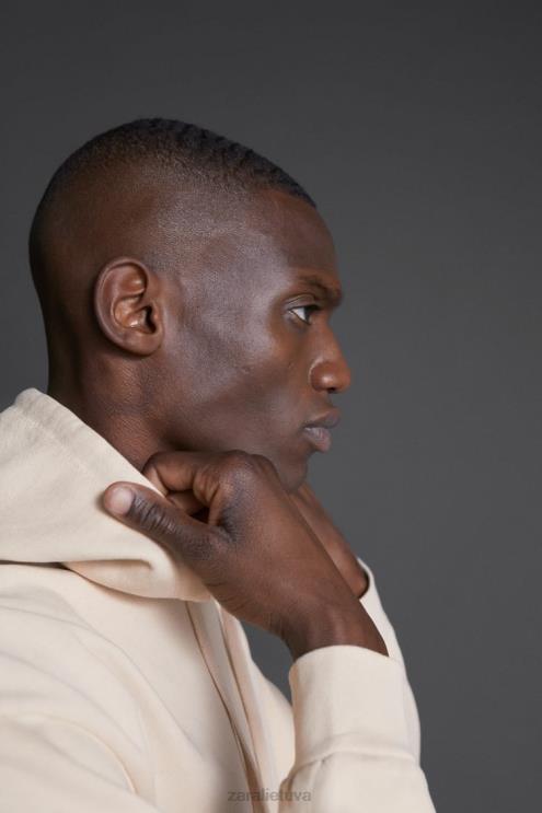 vyrų Zara Hathanan rašto megztinis su gobtuvu ekru apranga 4N4881077