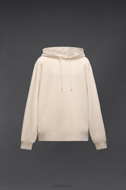 vyrų Zara Hathanan rašto megztinis su gobtuvu ekru apranga 4N4881077