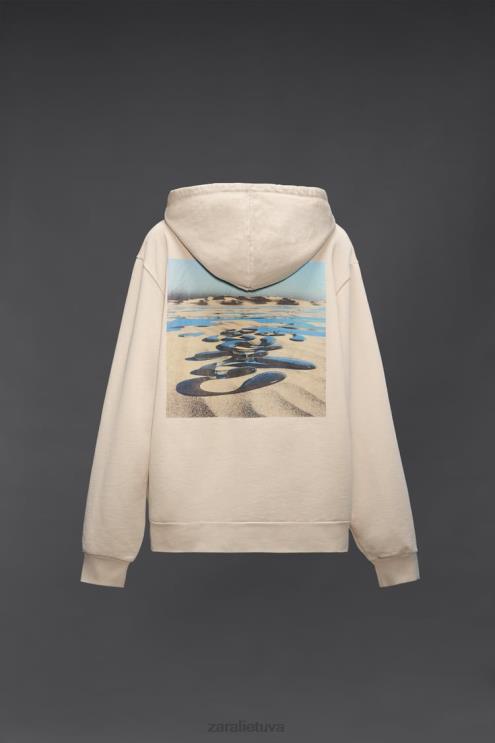 vyrų Zara Hathanan rašto megztinis su gobtuvu ekru apranga 4N4881077