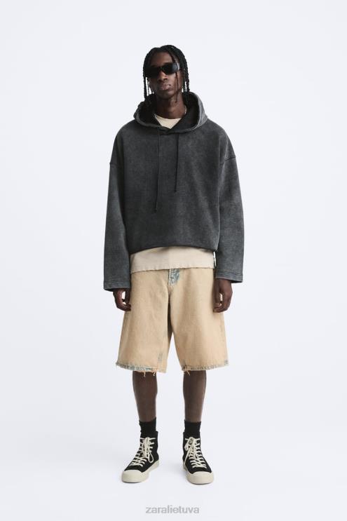 vyrų Zara boxy fit megztinis su gobtuvu tamsiai pilka apranga 4N4881051