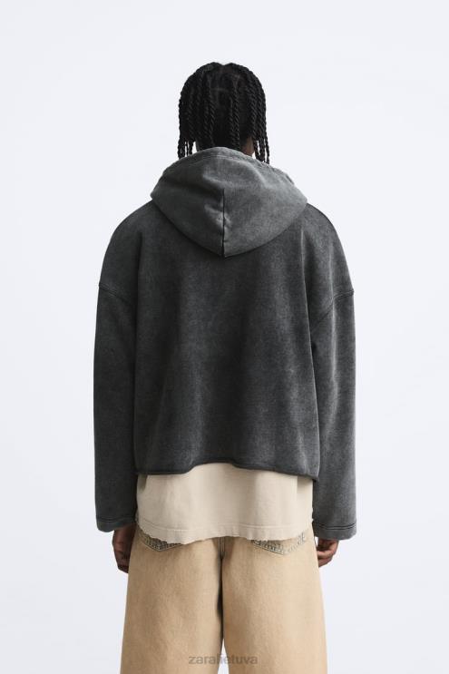 vyrų Zara boxy fit megztinis su gobtuvu tamsiai pilka apranga 4N4881051