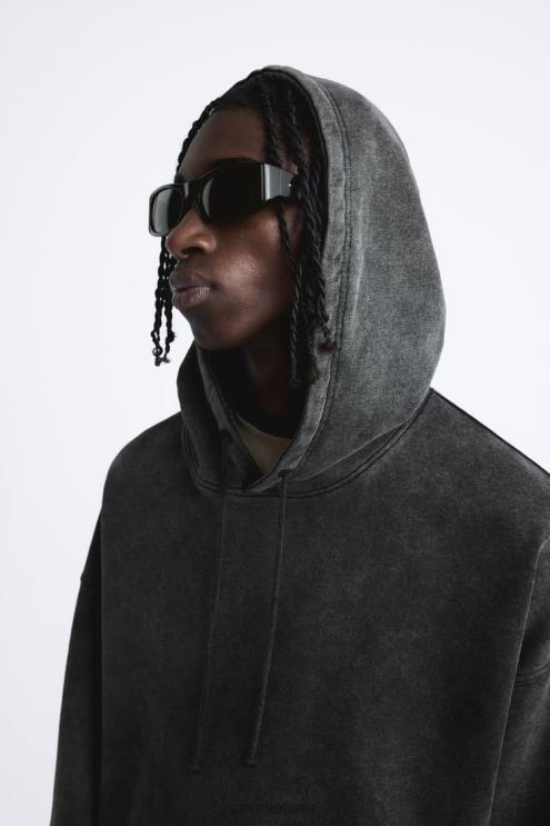 vyrų Zara boxy fit megztinis su gobtuvu tamsiai pilka apranga 4N4881051