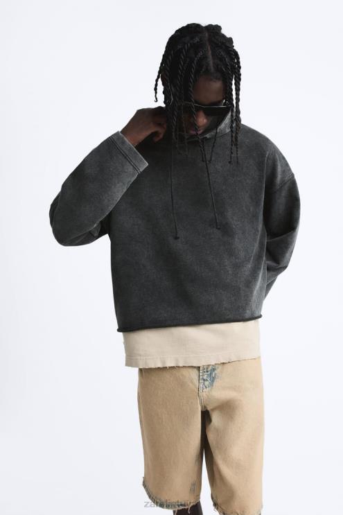 vyrų Zara boxy fit megztinis su gobtuvu tamsiai pilka apranga 4N4881051