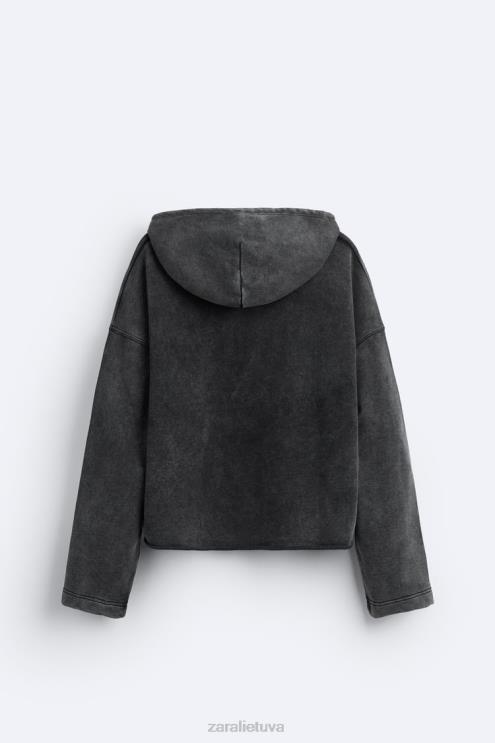 vyrų Zara boxy fit megztinis su gobtuvu tamsiai pilka apranga 4N4881051