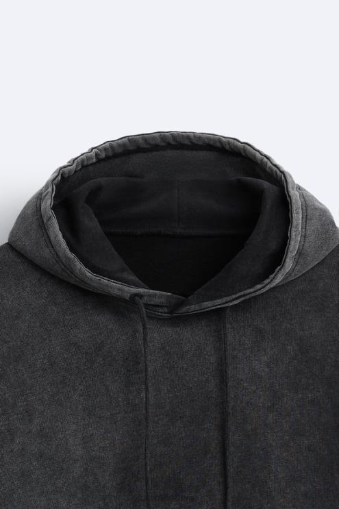 vyrų Zara boxy fit megztinis su gobtuvu tamsiai pilka apranga 4N4881051
