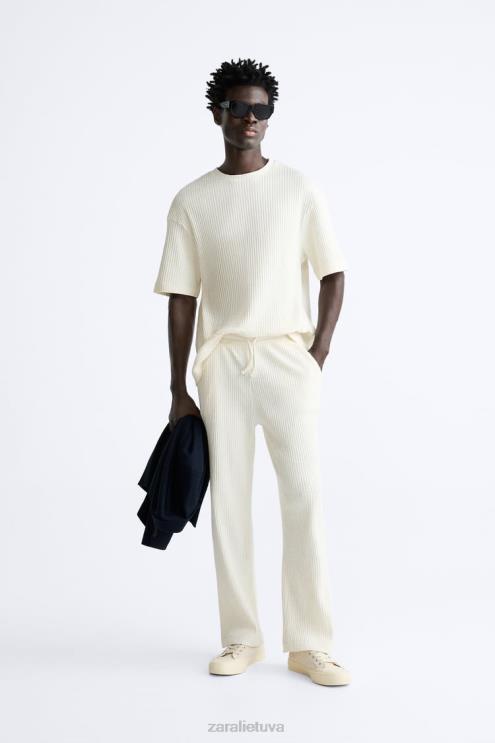 vyrų Zara briaunotas megztinis austrių baltumo apranga 4N4881063