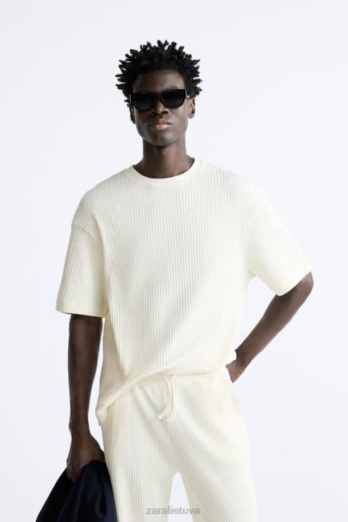 vyrų Zara briaunotas megztinis austrių baltumo apranga 4N4881063