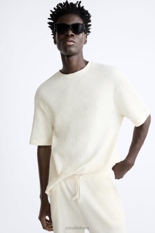 vyrų Zara briaunotas megztinis austrių baltumo apranga 4N4881063