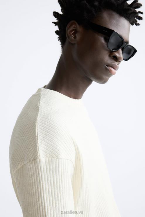 vyrų Zara briaunotas megztinis austrių baltumo apranga 4N4881063