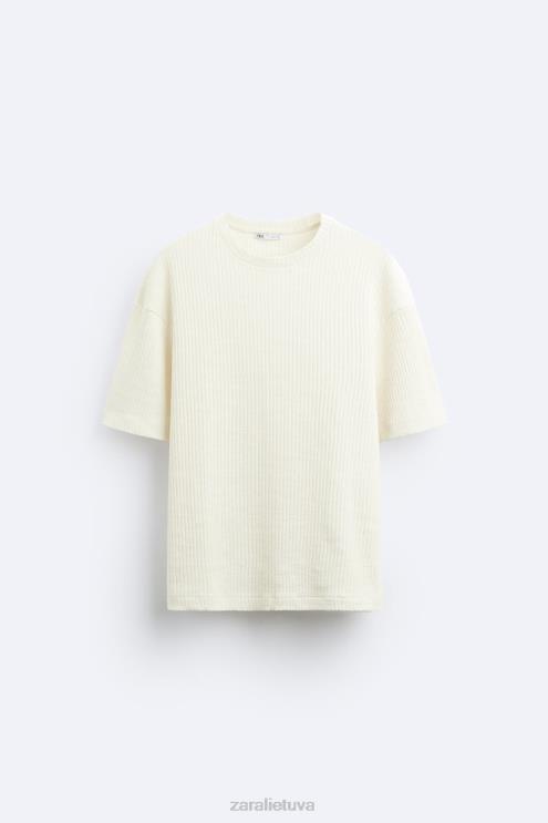 vyrų Zara briaunotas megztinis austrių baltumo apranga 4N4881063