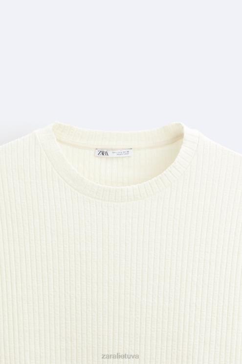 vyrų Zara briaunotas megztinis austrių baltumo apranga 4N4881063