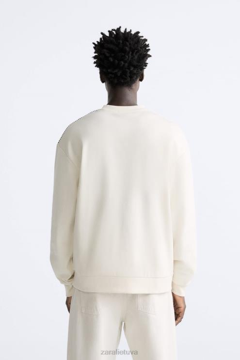 vyrų Zara kontrastingi viršutiniai susiuvami megztiniai austrių baltumo apranga 4N4881061