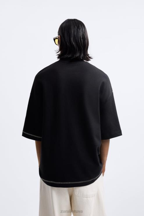 vyrų Zara kontrastingi viršutiniai susiuvami megztiniai juodas apranga 4N4881060