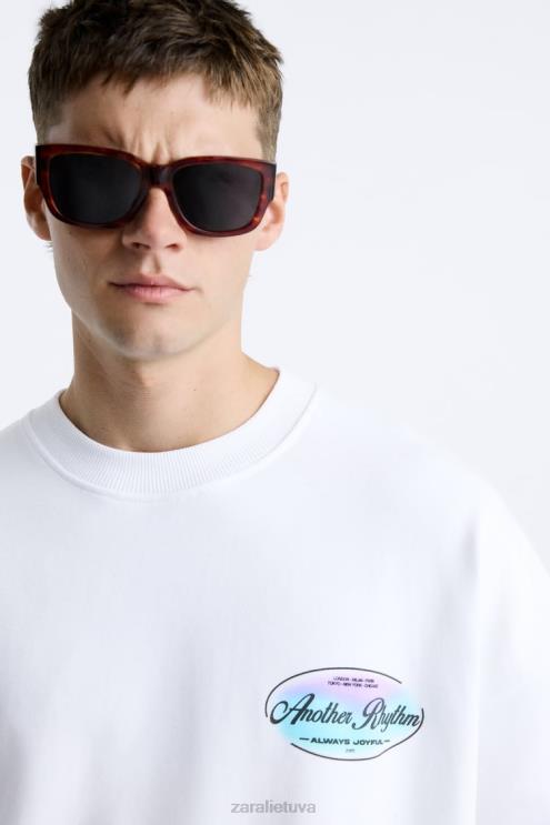 vyrų Zara kontrastingo rašto megztinis baltas apranga 4N4881068