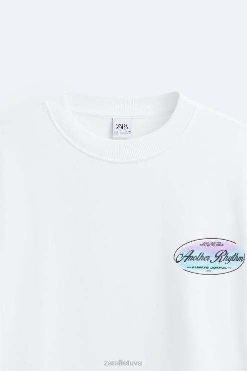 vyrų Zara kontrastingo rašto megztinis baltas apranga 4N4881068