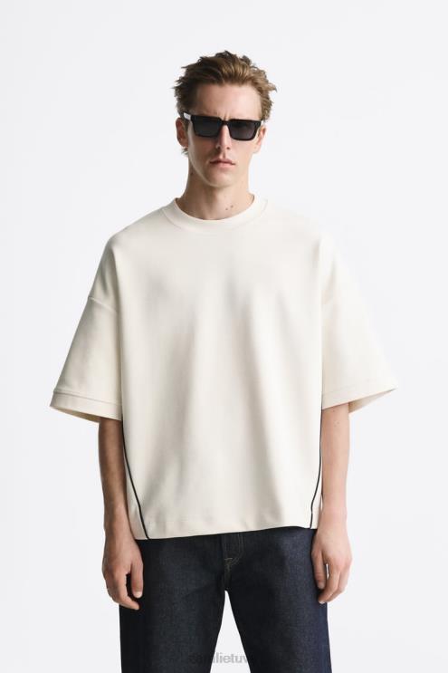 vyrų Zara kontrastingo vamzdžio megztinis austrių baltumo apranga 4N4881062