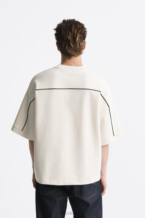 vyrų Zara kontrastingo vamzdžio megztinis austrių baltumo apranga 4N4881062