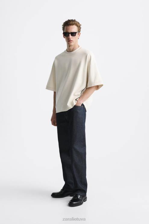 vyrų Zara kontrastingo vamzdžio megztinis austrių baltumo apranga 4N4881062