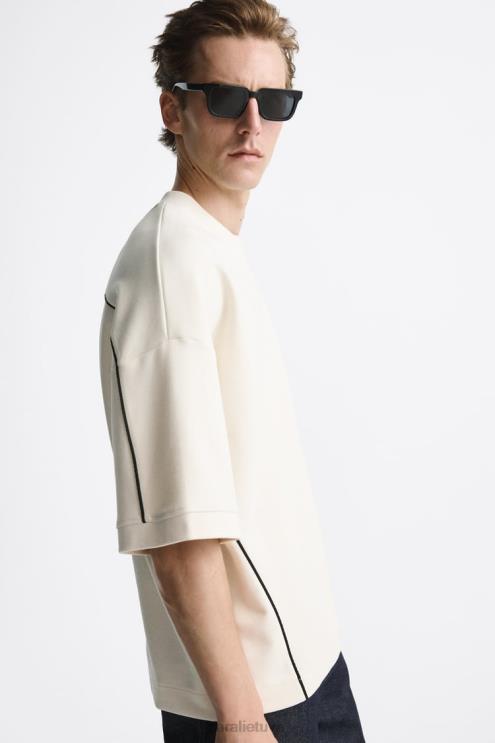 vyrų Zara kontrastingo vamzdžio megztinis austrių baltumo apranga 4N4881062