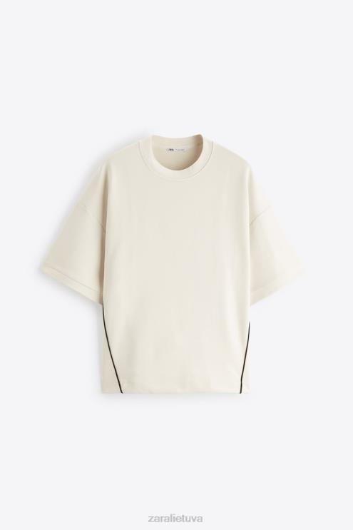 vyrų Zara kontrastingo vamzdžio megztinis austrių baltumo apranga 4N4881062