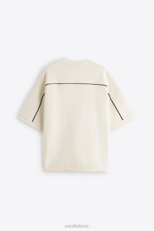 vyrų Zara kontrastingo vamzdžio megztinis austrių baltumo apranga 4N4881062