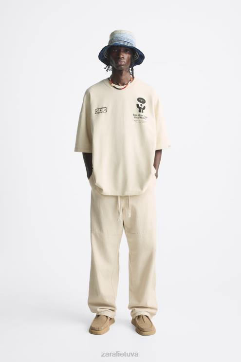 vyrų Zara megztinis su margintu tekstu ekru apranga 4N4881074