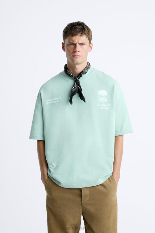 vyrų Zara megztinis su margintu tekstu pilka apranga 4N4881071