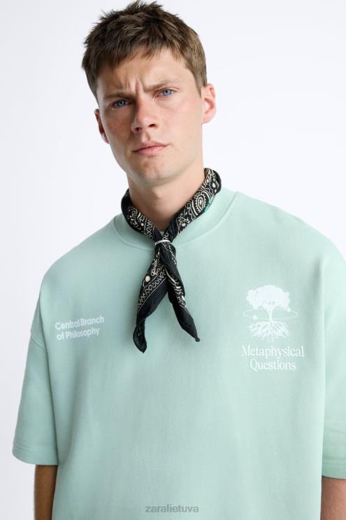 vyrų Zara megztinis su margintu tekstu pilka apranga 4N4881071