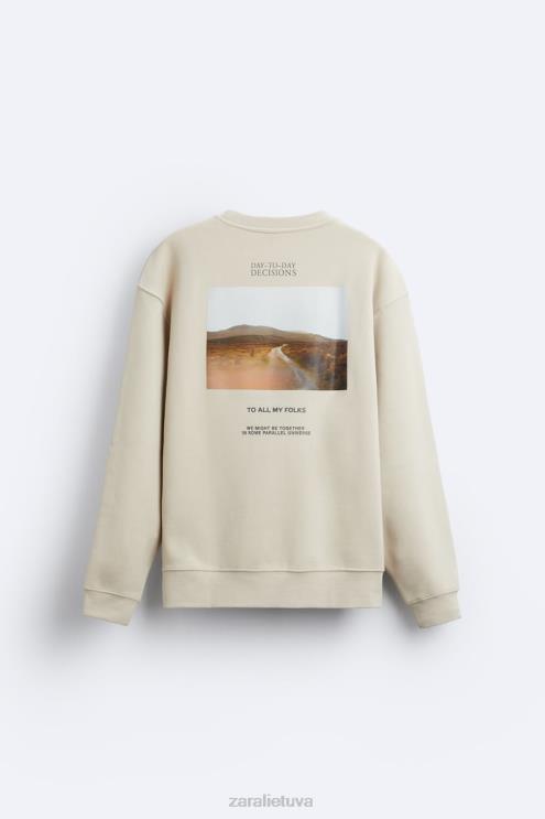 vyrų Zara megztinis su spausdinta nuotrauka taupiai ruda apranga 4N4881050