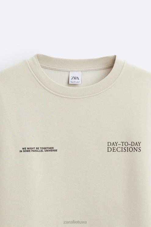 vyrų Zara megztinis su spausdinta nuotrauka taupiai ruda apranga 4N4881050