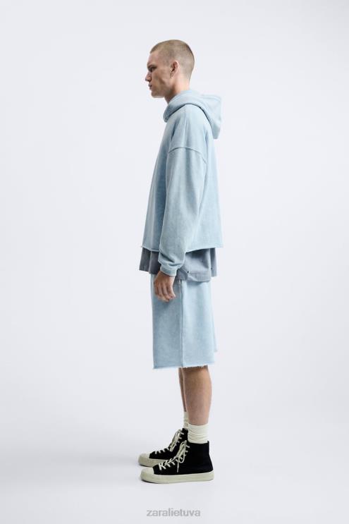 vyrų Zara skalbtas megztinis su gobtuvu mėlyna/balta apranga 4N4881054