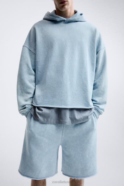 vyrų Zara skalbtas megztinis su gobtuvu mėlyna/balta apranga 4N4881054