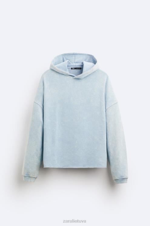 vyrų Zara skalbtas megztinis su gobtuvu mėlyna/balta apranga 4N4881054