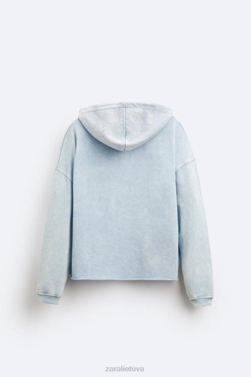 vyrų Zara skalbtas megztinis su gobtuvu mėlyna/balta apranga 4N4881054