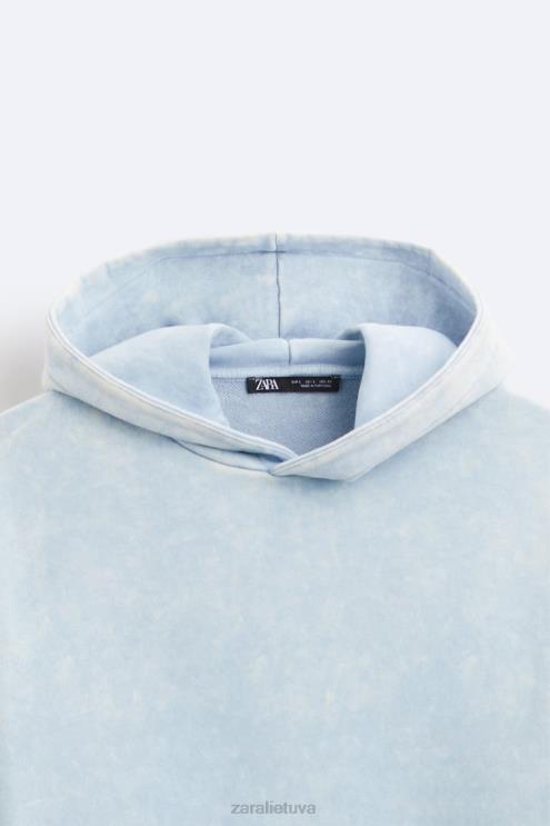 vyrų Zara skalbtas megztinis su gobtuvu mėlyna/balta apranga 4N4881054