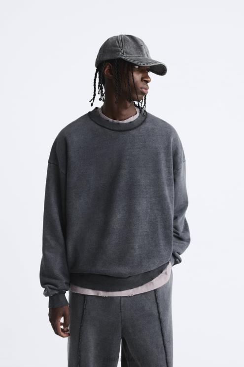 vyrų Zara spalvos skalbtas megztinis tamsus antracitas apranga 4N4881053